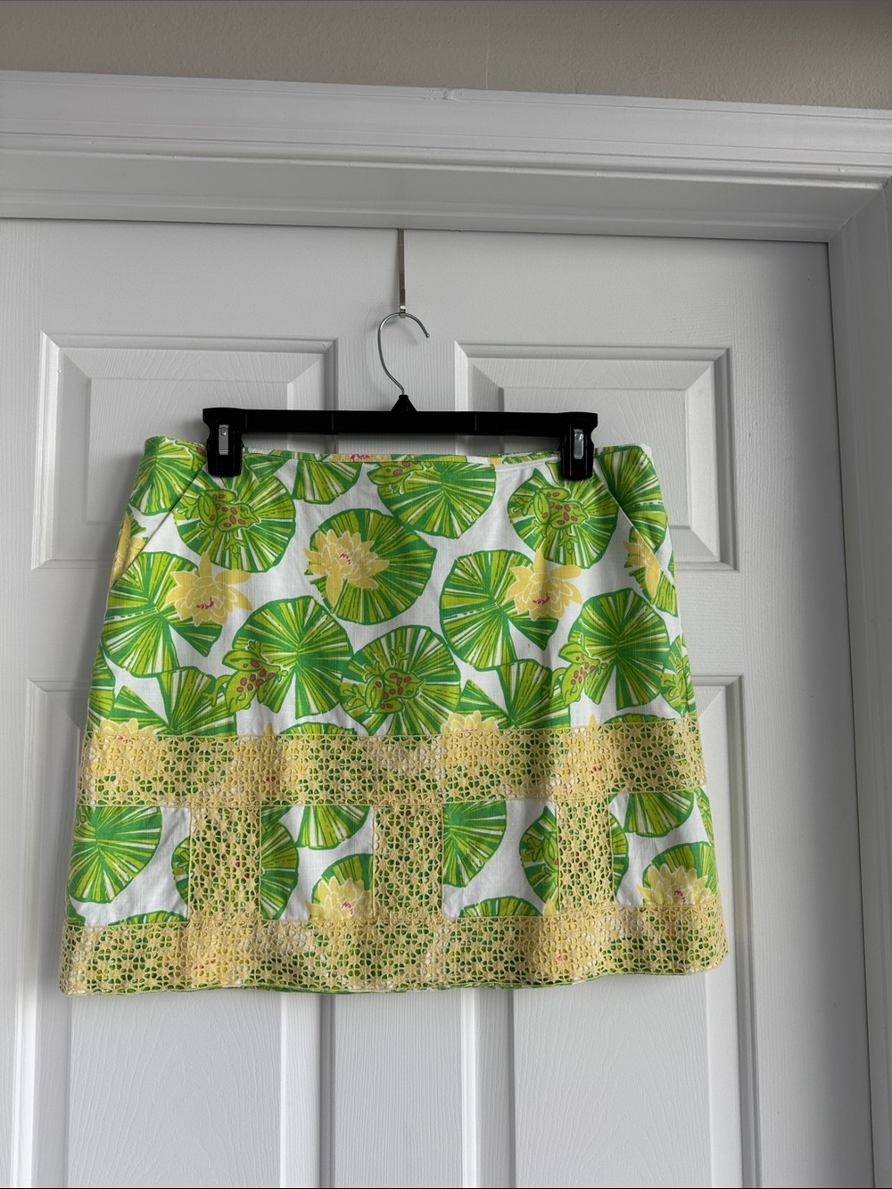 Lilly Pulitzer Green & Yellow Botanical Lace-Trim Mini Skirt